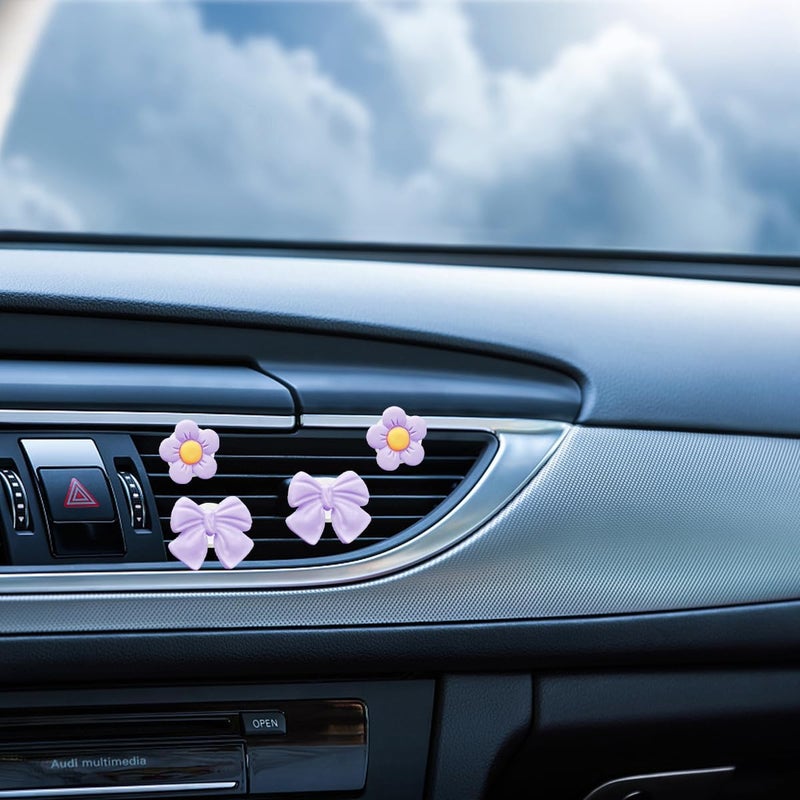 FALVFUN 8PCS Car Air Vent Clips, Cute Bow & Sunflower Vehicle Vent Decorations Charm, Aesthetic Automotive Interior Outlet Ornament Accessories, Universal for SUV Sedan Truck (Purple) - Image 4